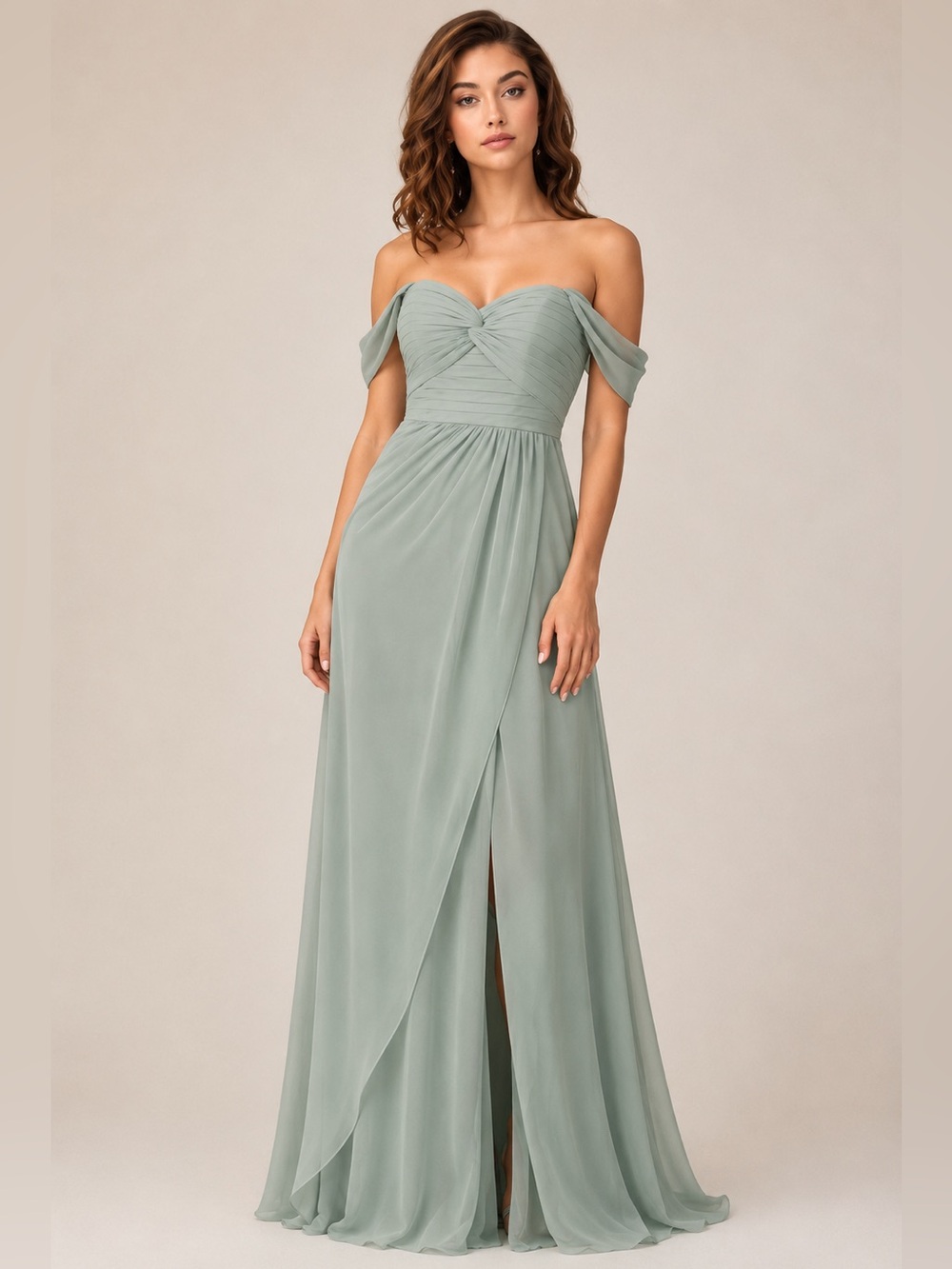 Azazie Millie Agave Chiffon Bridesmaid Dress A6 Formal Prom Slit Mother Of Bride